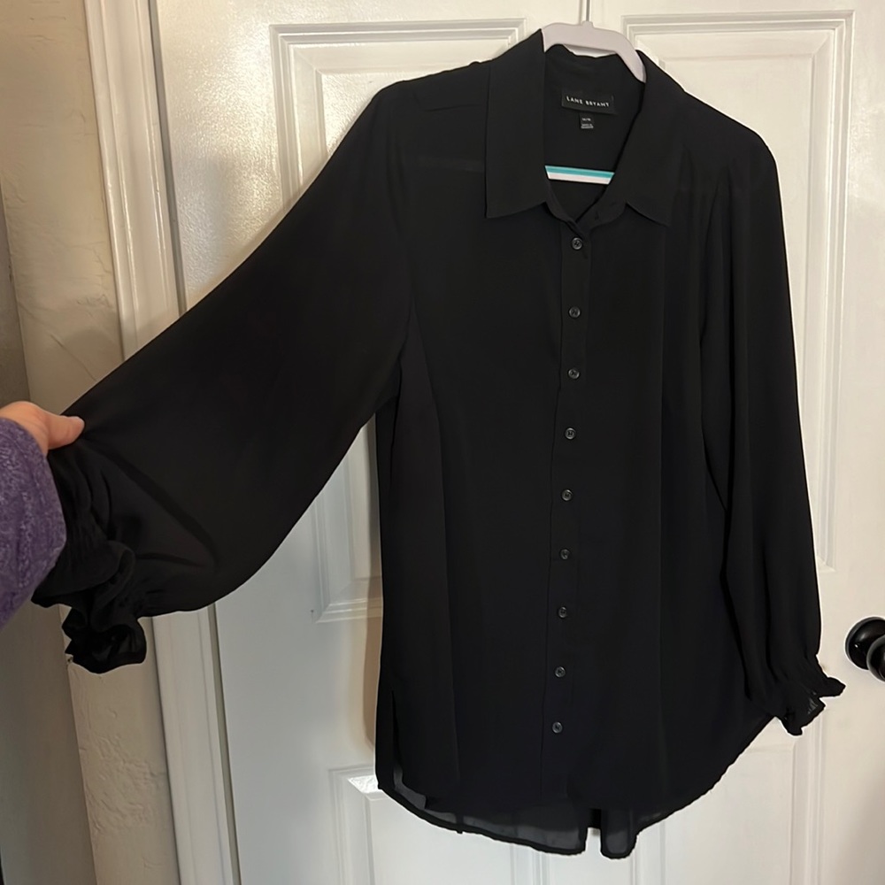 Lane Bryant Black size 14/16 sheer tunic long sleeve button down blouse
